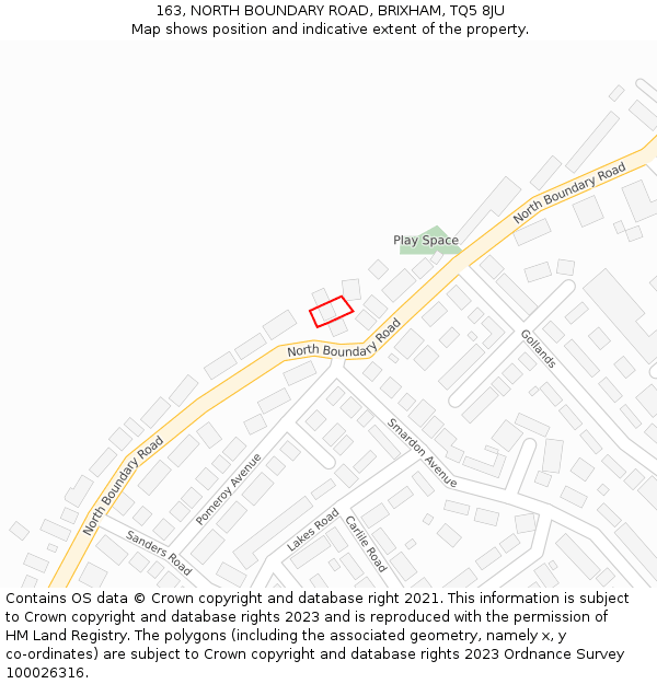 163, NORTH BOUNDARY ROAD, BRIXHAM, TQ5 8JU: Location map and indicative extent of plot