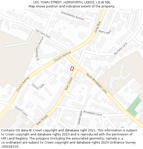 163, TOWN STREET, HORSFORTH, LEEDS, LS18 5BL: Location map and indicative extent of plot