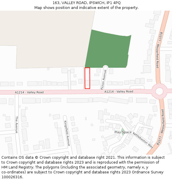 163, VALLEY ROAD, IPSWICH, IP1 4PQ: Location map and indicative extent of plot