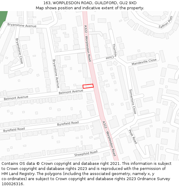 163, WORPLESDON ROAD, GUILDFORD, GU2 9XD: Location map and indicative extent of plot