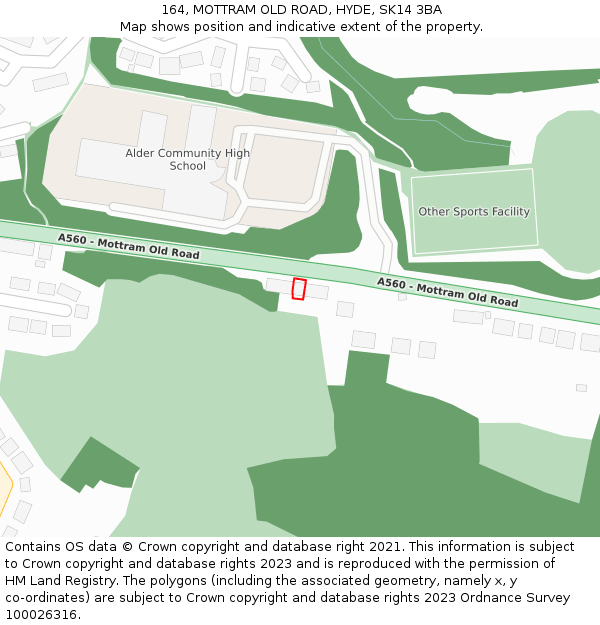 164, MOTTRAM OLD ROAD, HYDE, SK14 3BA: Location map and indicative extent of plot