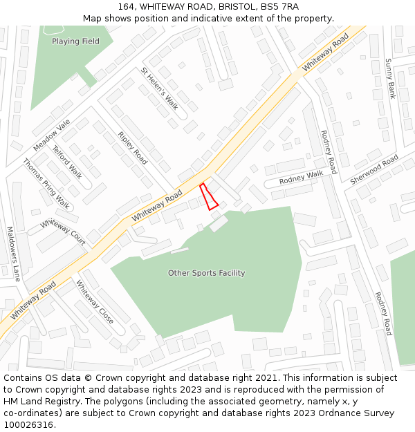 164, WHITEWAY ROAD, BRISTOL, BS5 7RA: Location map and indicative extent of plot