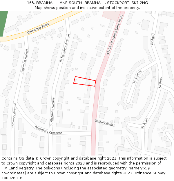 165, BRAMHALL LANE SOUTH, BRAMHALL, STOCKPORT, SK7 2NG: Location map and indicative extent of plot