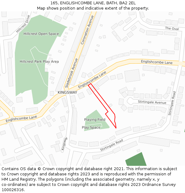 165, ENGLISHCOMBE LANE, BATH, BA2 2EL: Location map and indicative extent of plot