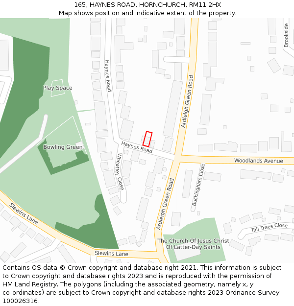 165, HAYNES ROAD, HORNCHURCH, RM11 2HX: Location map and indicative extent of plot