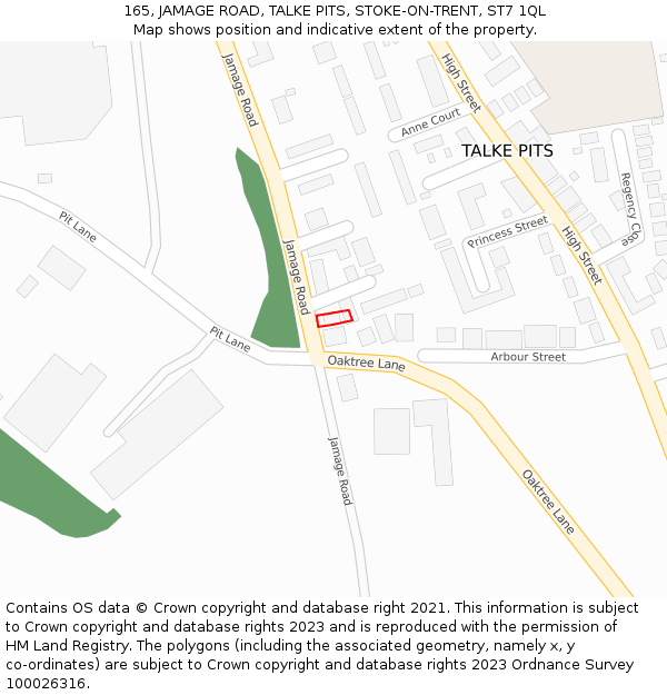 165, JAMAGE ROAD, TALKE PITS, STOKE-ON-TRENT, ST7 1QL: Location map and indicative extent of plot