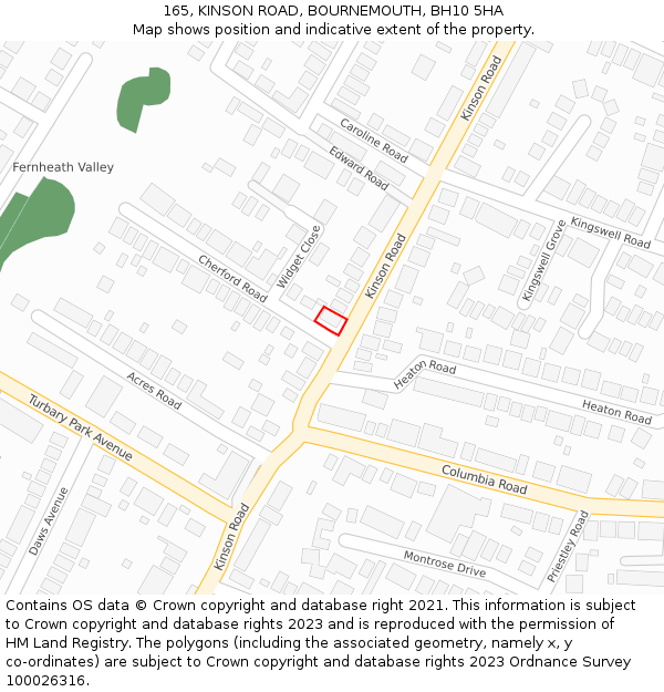 165, KINSON ROAD, BOURNEMOUTH, BH10 5HA: Location map and indicative extent of plot