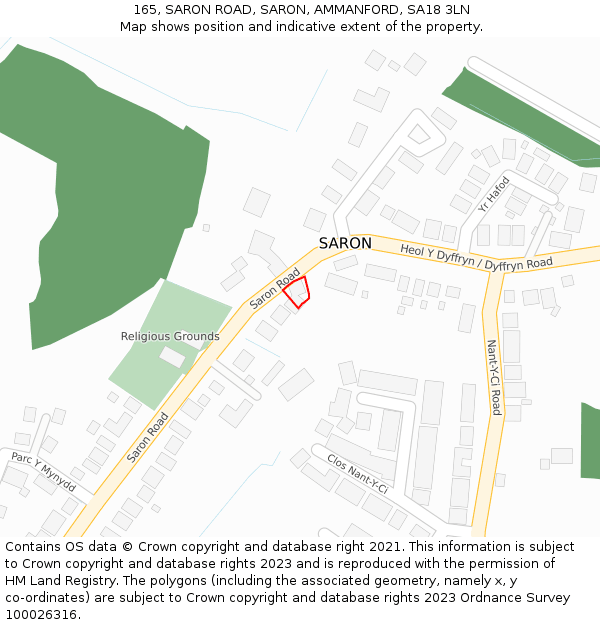 165, SARON ROAD, SARON, AMMANFORD, SA18 3LN: Location map and indicative extent of plot