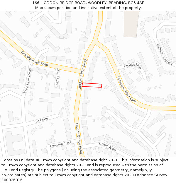 166, LODDON BRIDGE ROAD, WOODLEY, READING, RG5 4AB: Location map and indicative extent of plot