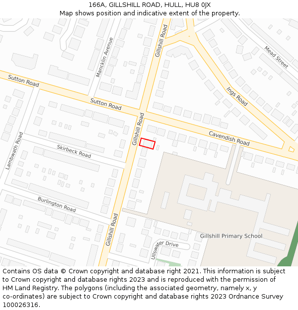 166A, GILLSHILL ROAD, HULL, HU8 0JX: Location map and indicative extent of plot