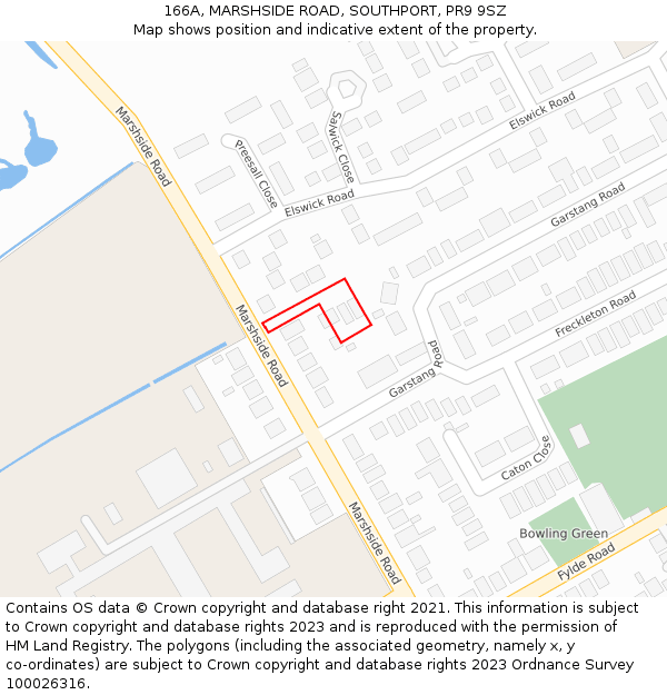 166A, MARSHSIDE ROAD, SOUTHPORT, PR9 9SZ: Location map and indicative extent of plot