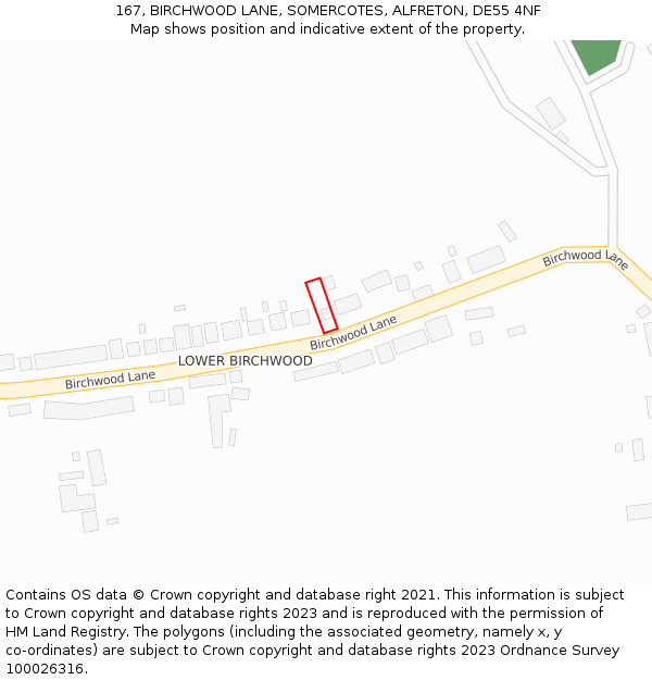 167, BIRCHWOOD LANE, SOMERCOTES, ALFRETON, DE55 4NF: Location map and indicative extent of plot