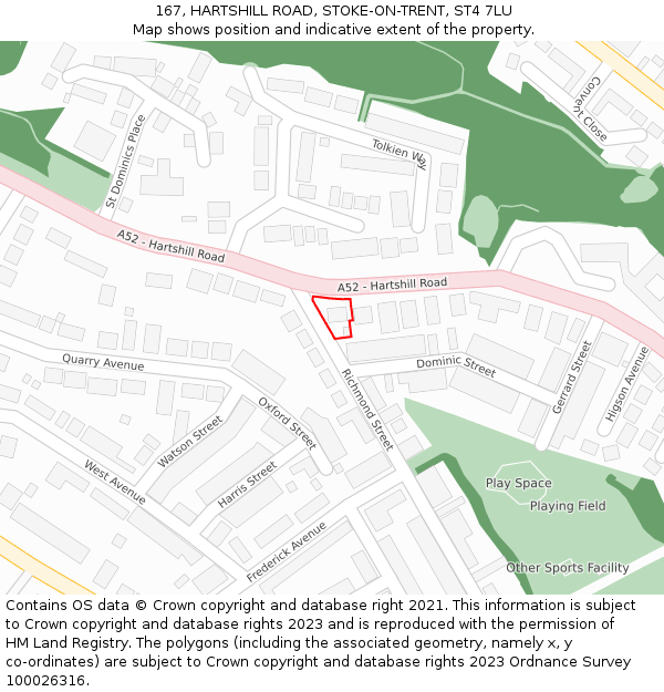 167, HARTSHILL ROAD, STOKE-ON-TRENT, ST4 7LU: Location map and indicative extent of plot