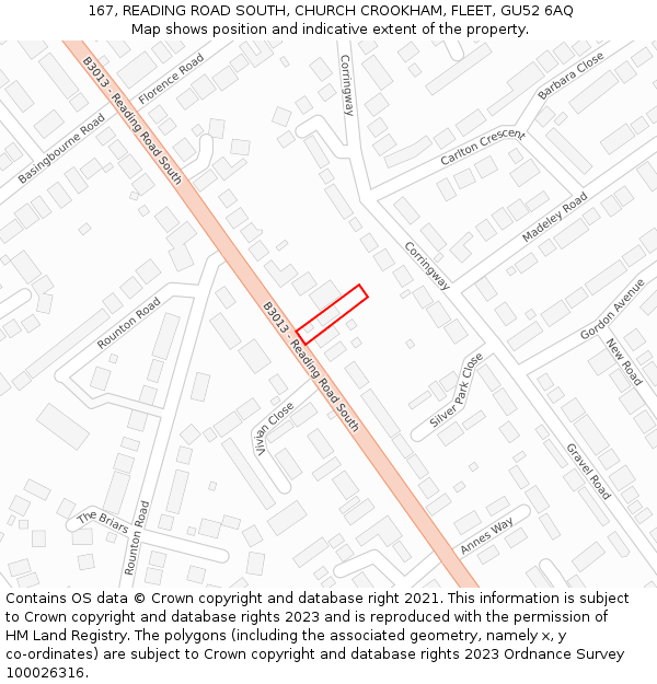 167, READING ROAD SOUTH, CHURCH CROOKHAM, FLEET, GU52 6AQ: Location map and indicative extent of plot