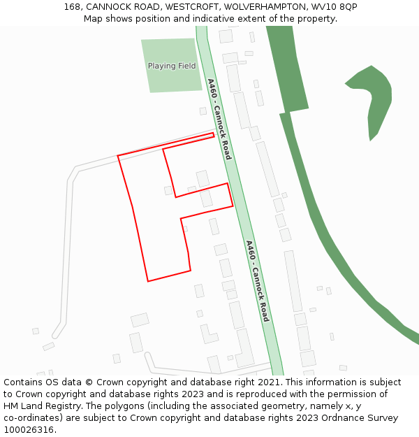 168, CANNOCK ROAD, WESTCROFT, WOLVERHAMPTON, WV10 8QP: Location map and indicative extent of plot