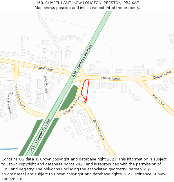 168, CHAPEL LANE, NEW LONGTON, PRESTON, PR4 4AE: Location map and indicative extent of plot