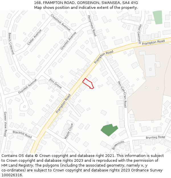 168, FRAMPTON ROAD, GORSEINON, SWANSEA, SA4 4YG: Location map and indicative extent of plot