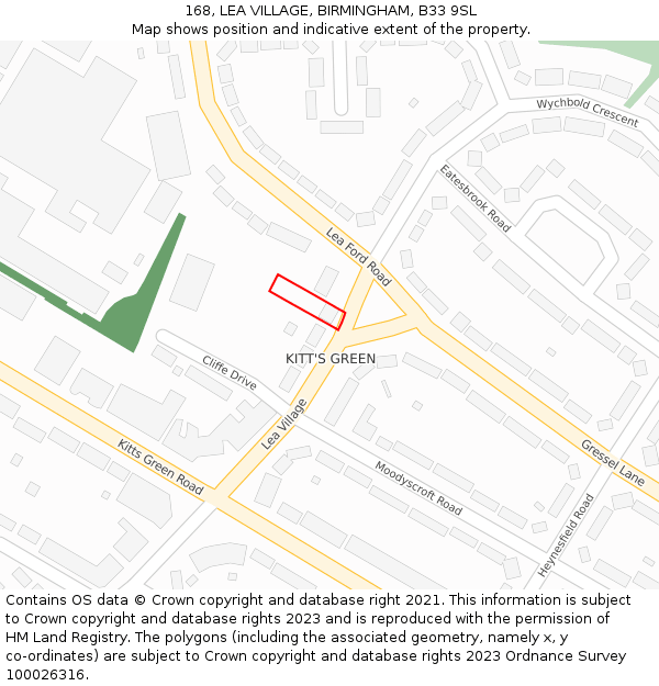 168, LEA VILLAGE, BIRMINGHAM, B33 9SL: Location map and indicative extent of plot