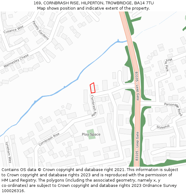 169, CORNBRASH RISE, HILPERTON, TROWBRIDGE, BA14 7TU: Location map and indicative extent of plot