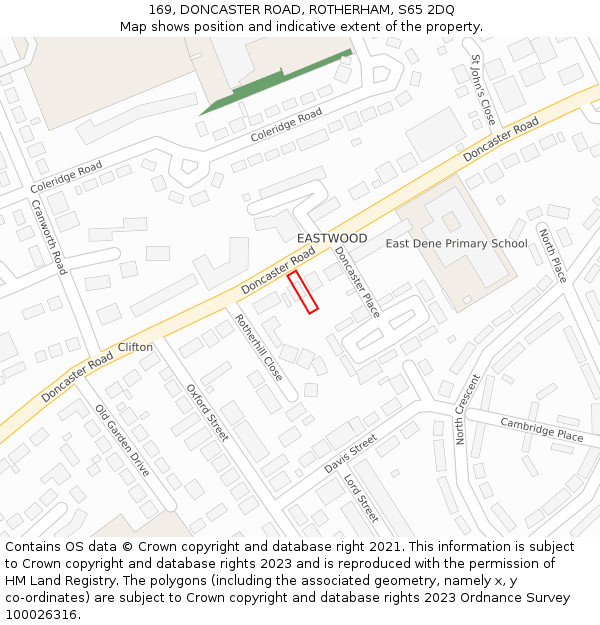 169, DONCASTER ROAD, ROTHERHAM, S65 2DQ: Location map and indicative extent of plot