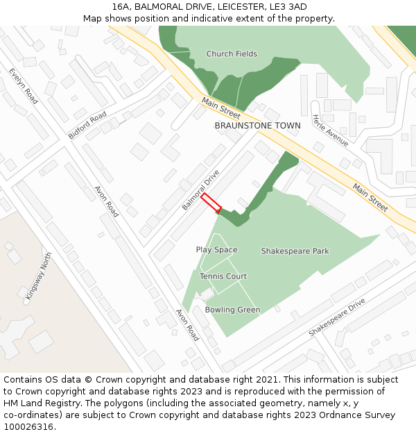 16A, BALMORAL DRIVE, LEICESTER, LE3 3AD: Location map and indicative extent of plot