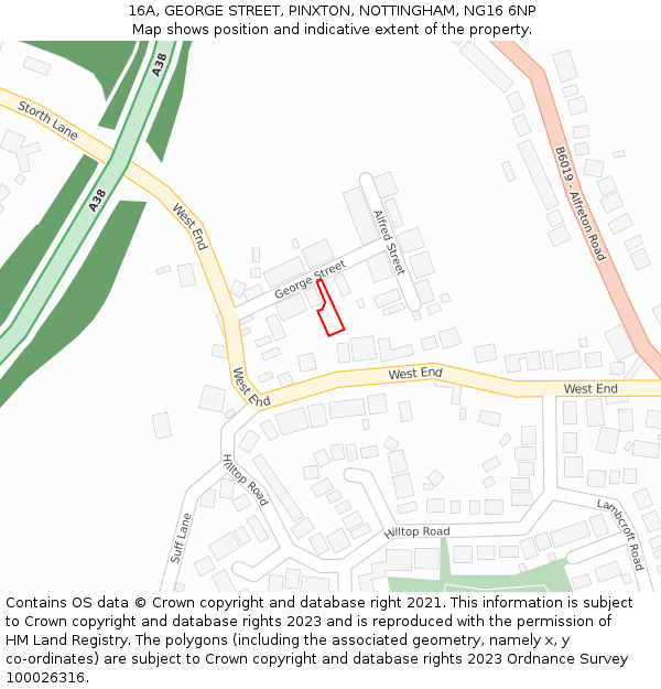 16A, GEORGE STREET, PINXTON, NOTTINGHAM, NG16 6NP: Location map and indicative extent of plot