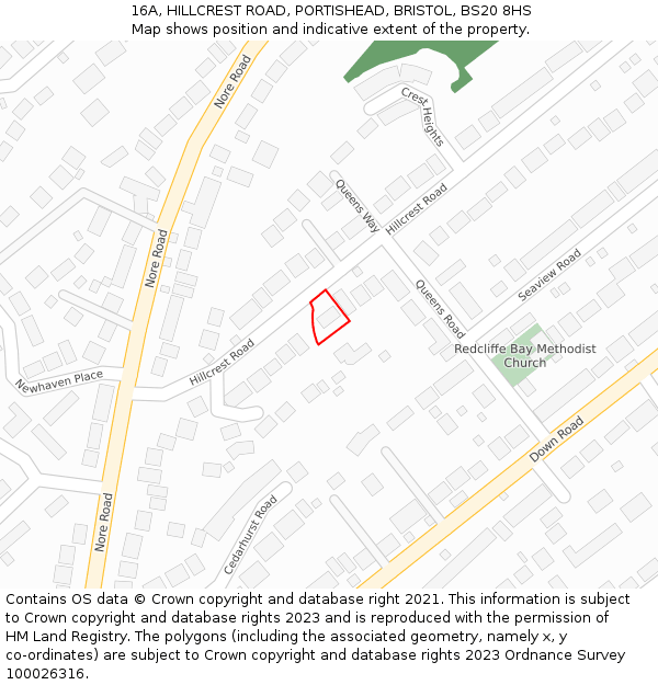 16A, HILLCREST ROAD, PORTISHEAD, BRISTOL, BS20 8HS: Location map and indicative extent of plot