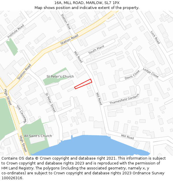 16A, MILL ROAD, MARLOW, SL7 1PX: Location map and indicative extent of plot