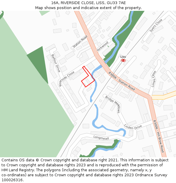 16A, RIVERSIDE CLOSE, LISS, GU33 7AE: Location map and indicative extent of plot