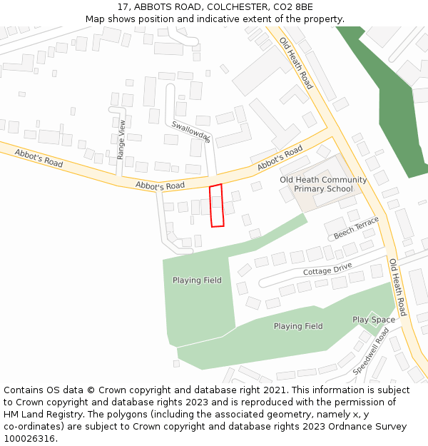 17, ABBOTS ROAD, COLCHESTER, CO2 8BE: Location map and indicative extent of plot