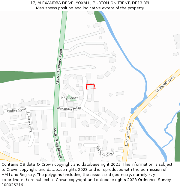 17, ALEXANDRA DRIVE, YOXALL, BURTON-ON-TRENT, DE13 8PL: Location map and indicative extent of plot