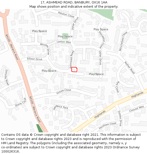 17, ASHMEAD ROAD, BANBURY, OX16 1AA: Location map and indicative extent of plot