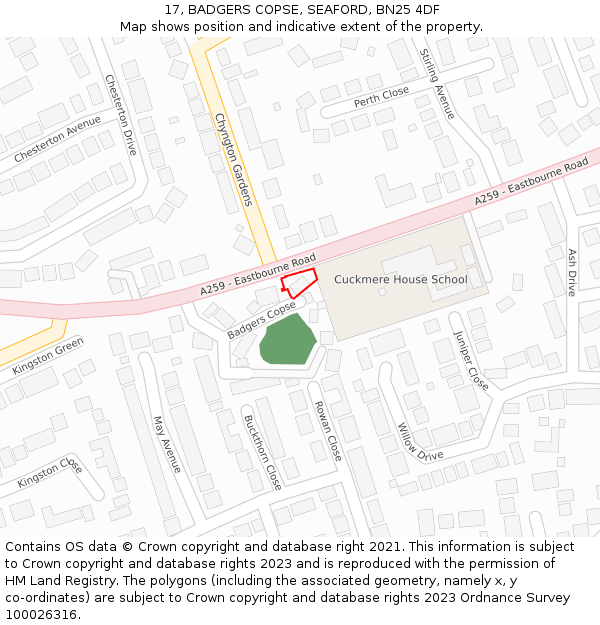 17, BADGERS COPSE, SEAFORD, BN25 4DF: Location map and indicative extent of plot