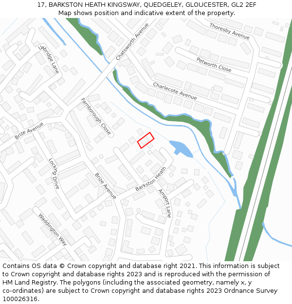 17, BARKSTON HEATH KINGSWAY, QUEDGELEY, GLOUCESTER, GL2 2EF: Location map and indicative extent of plot