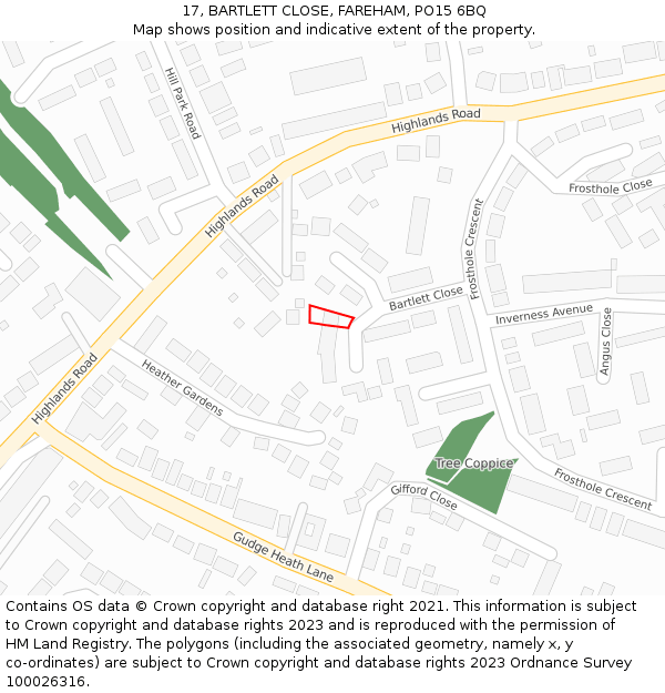 17, BARTLETT CLOSE, FAREHAM, PO15 6BQ: Location map and indicative extent of plot