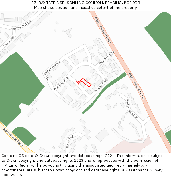 17, BAY TREE RISE, SONNING COMMON, READING, RG4 9DB: Location map and indicative extent of plot