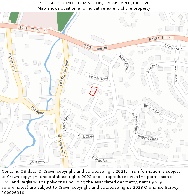 17, BEARDS ROAD, FREMINGTON, BARNSTAPLE, EX31 2PG: Location map and indicative extent of plot