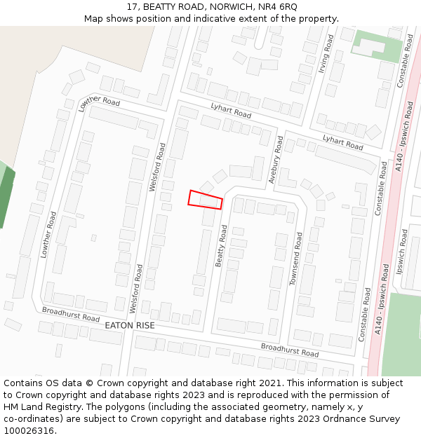 17, BEATTY ROAD, NORWICH, NR4 6RQ: Location map and indicative extent of plot