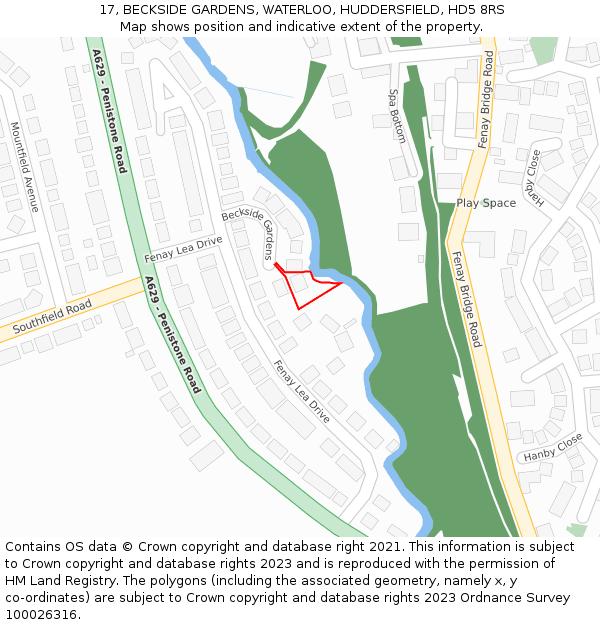 17, BECKSIDE GARDENS, WATERLOO, HUDDERSFIELD, HD5 8RS: Location map and indicative extent of plot