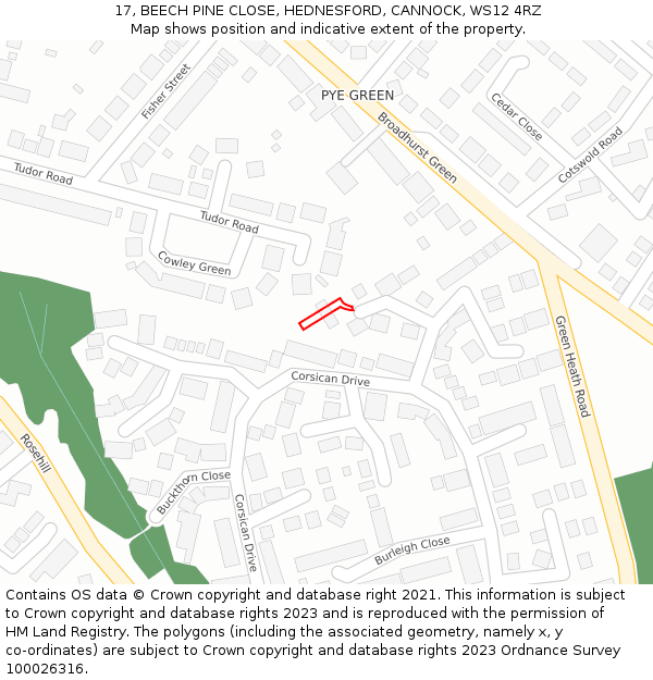 17, BEECH PINE CLOSE, HEDNESFORD, CANNOCK, WS12 4RZ: Location map and indicative extent of plot