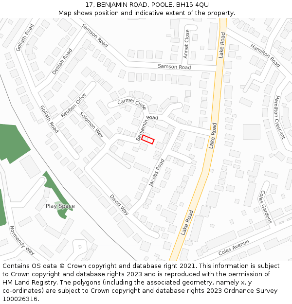 17, BENJAMIN ROAD, POOLE, BH15 4QU: Location map and indicative extent of plot