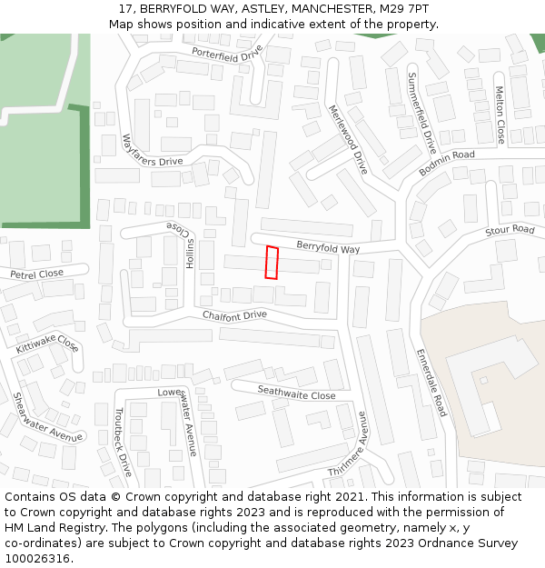 17, BERRYFOLD WAY, ASTLEY, MANCHESTER, M29 7PT: Location map and indicative extent of plot