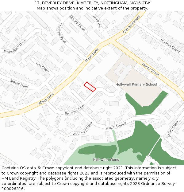 17, BEVERLEY DRIVE, KIMBERLEY, NOTTINGHAM, NG16 2TW: Location map and indicative extent of plot