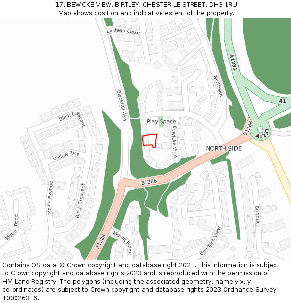 17, BEWICKE VIEW, BIRTLEY, CHESTER LE STREET, DH3 1RU: Location map and indicative extent of plot