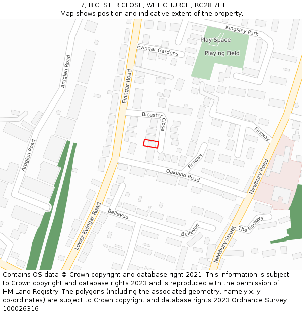 17, BICESTER CLOSE, WHITCHURCH, RG28 7HE: Location map and indicative extent of plot