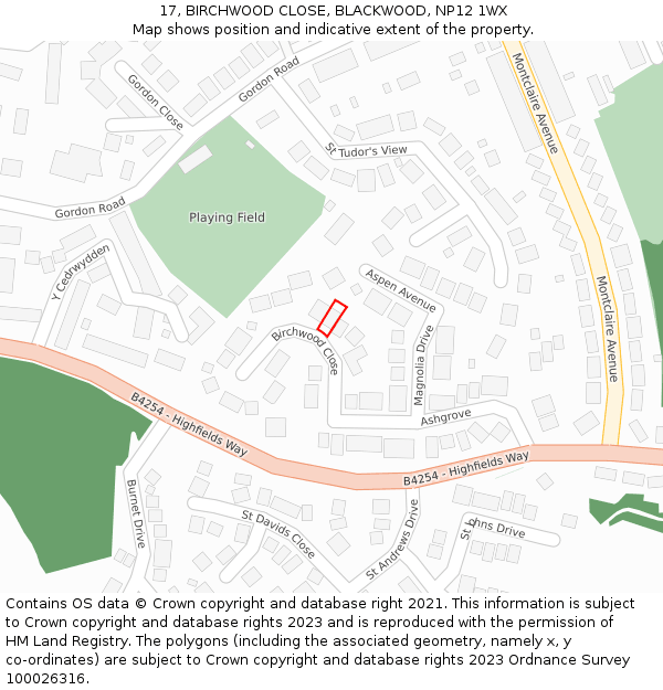 17, BIRCHWOOD CLOSE, BLACKWOOD, NP12 1WX: Location map and indicative extent of plot