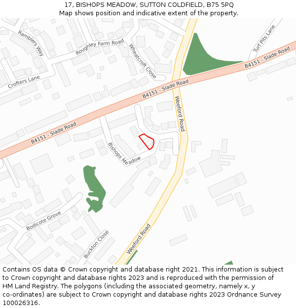 17, BISHOPS MEADOW, SUTTON COLDFIELD, B75 5PQ: Location map and indicative extent of plot