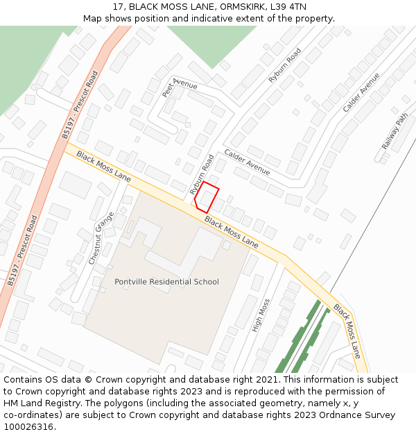 17, BLACK MOSS LANE, ORMSKIRK, L39 4TN: Location map and indicative extent of plot