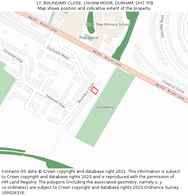 17, BOUNDARY CLOSE, USHAW MOOR, DURHAM, DH7 7FB: Location map and indicative extent of plot