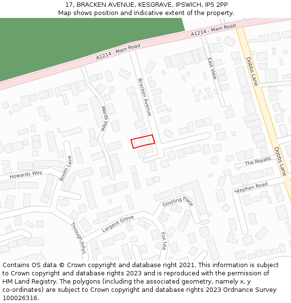 17, BRACKEN AVENUE, KESGRAVE, IPSWICH, IP5 2PP: Location map and indicative extent of plot